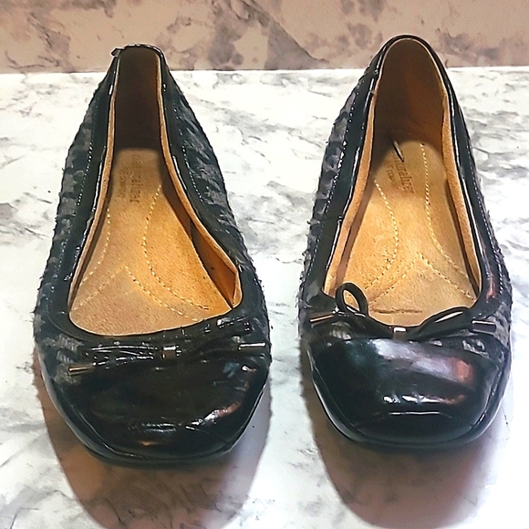 Naturalizer Ballet Flats 6.5 Houndstooth Gray Black Patent Toe Bow Comfort - Picture 4 of 8